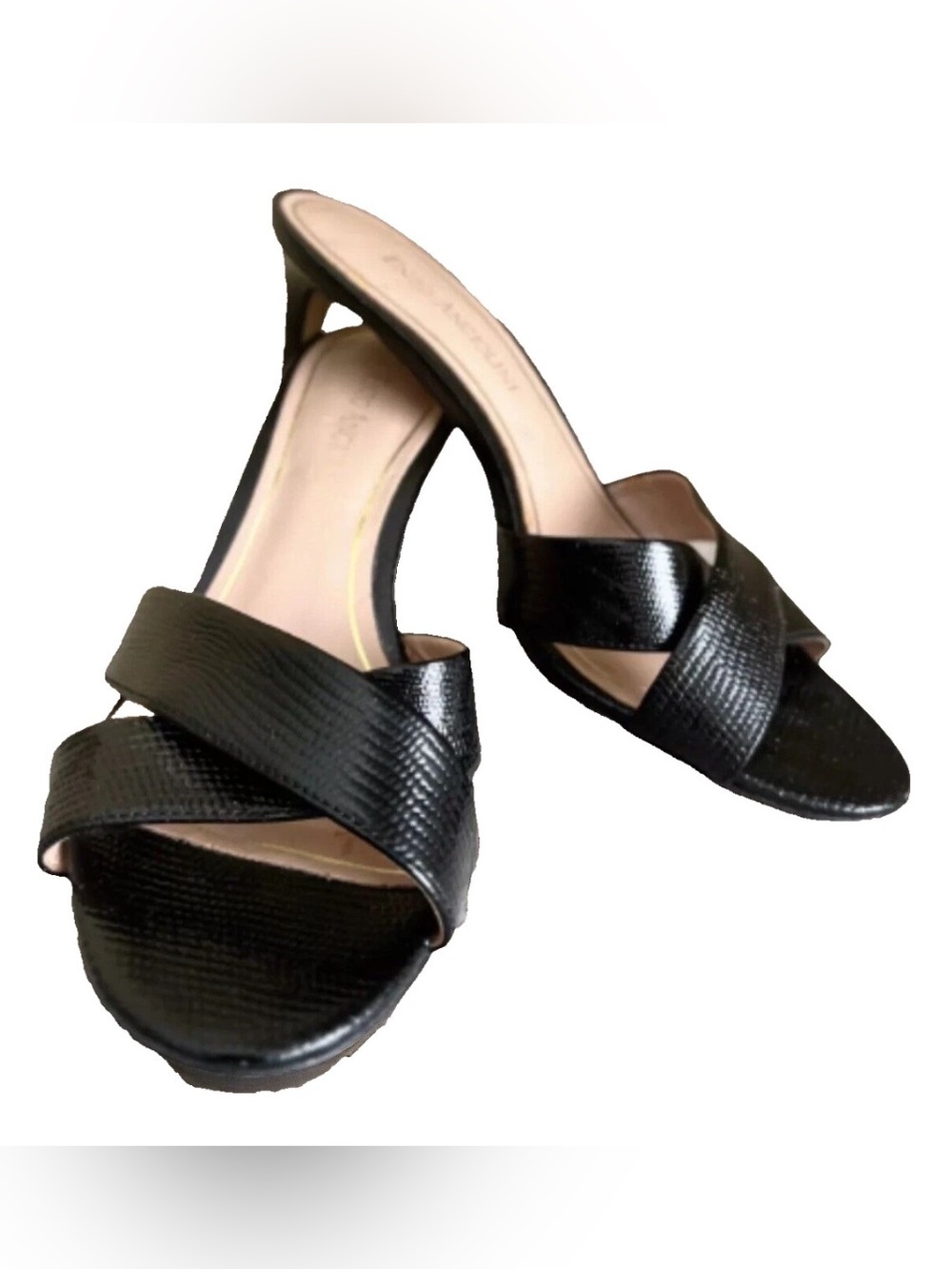 Enzo Angiolini Eaalto 6.5 Black Criss Cross Strappy Heeled Mule Slides